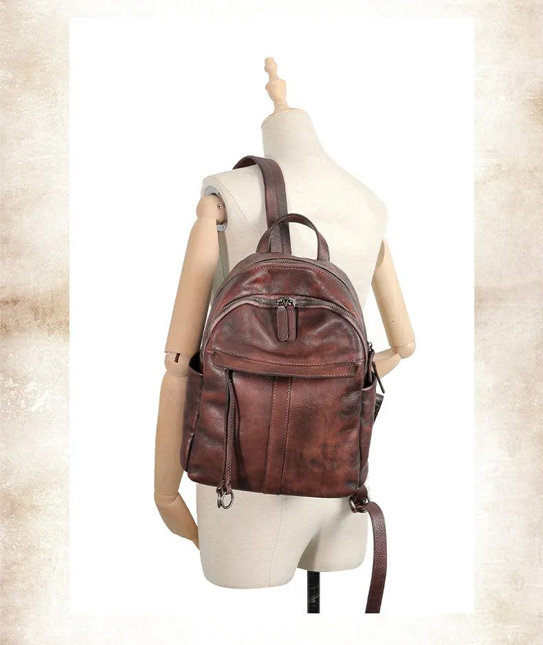 Handmade Brown Leather Backpack Womens Best School Rucksack Ladies Leather Backpack Purses