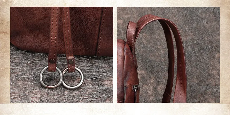 Handmade Brown Leather Backpack Womens Best School Rucksack Ladies Leather Backpack Purses