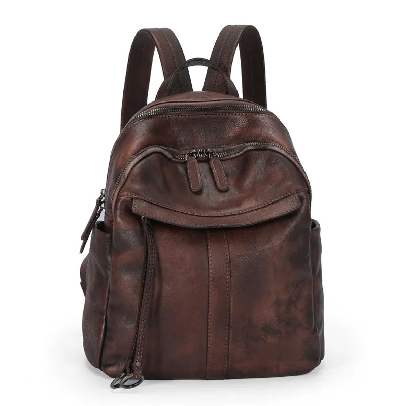Handmade Brown Leather Backpack Womens Best School Rucksack Ladies Leather Backpack Purses