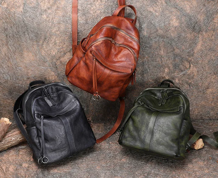 Handmade Brown Leather Backpack Womens Best School Rucksack Ladies Leather Backpack Purses