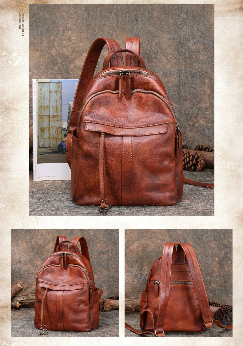 Handmade Brown Leather Backpack Womens Best School Rucksack Ladies Leather Backpack Purses