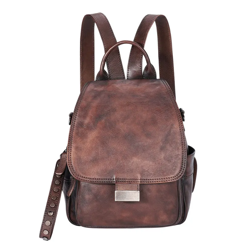Handmade Convertible Leather Backpacks Womens Best Black Gray Leather Shoulder Purse School Rucksack