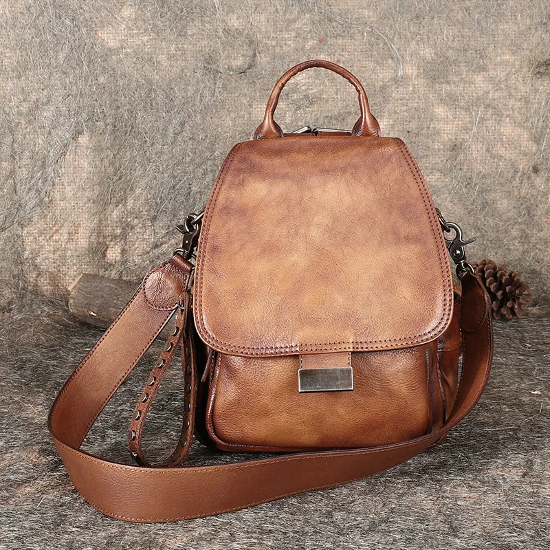 Handmade Convertible Leather Backpacks Womens Best Black Gray Leather Shoulder Purse School Rucksack