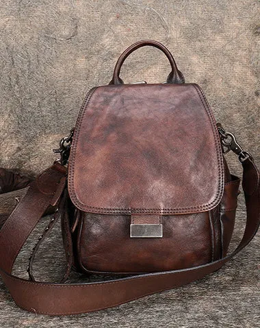 Handmade Convertible Leather Backpacks Womens Best Black Gray Leather Shoulder Purse School Rucksack