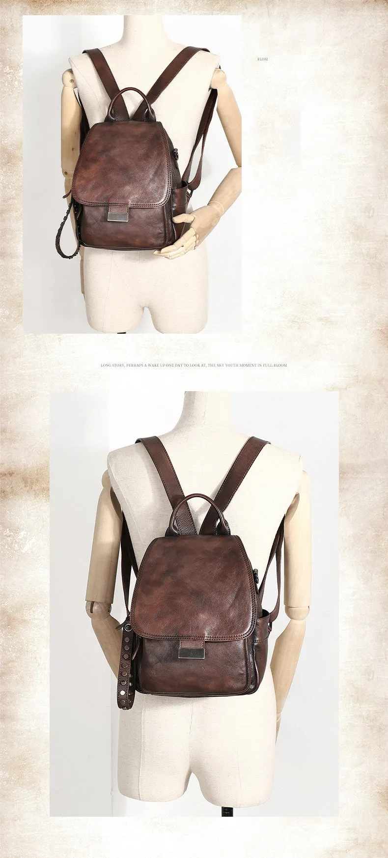 Handmade Convertible Leather Backpacks Womens Best Black Gray Leather Shoulder Purse School Rucksack