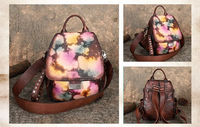 Handmade Convertible Leather Backpacks Womens Best Coffee Leather Shoulder Purse School Rucksack