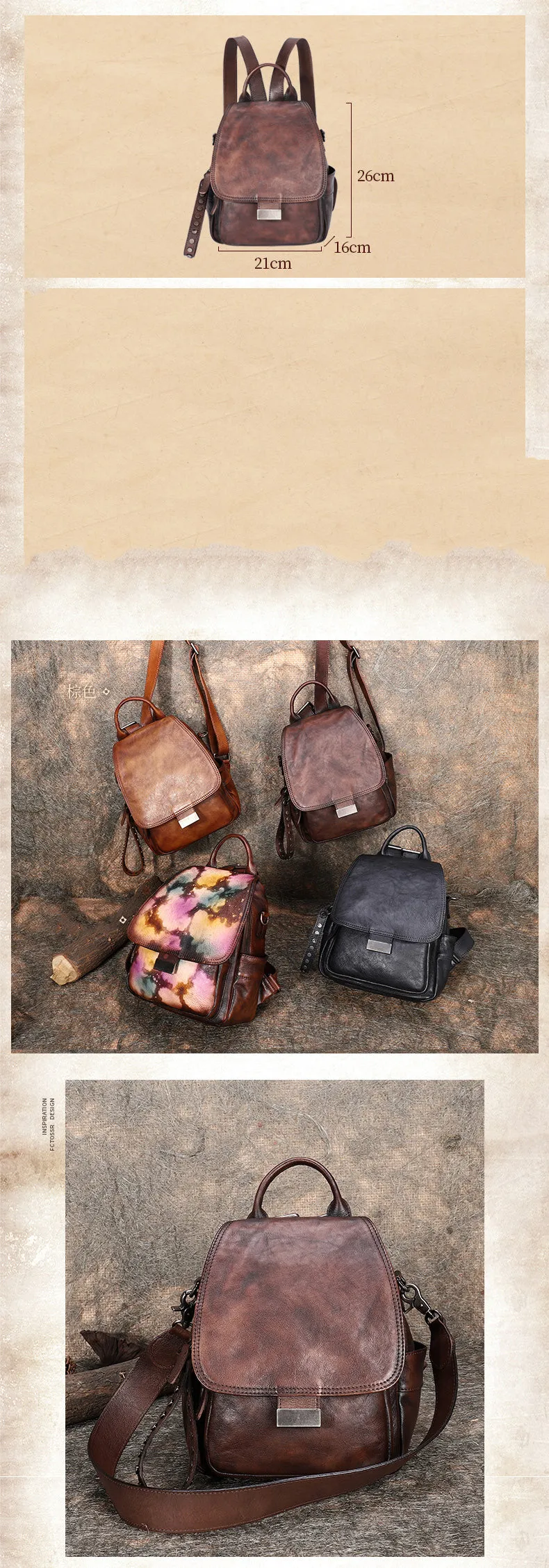 Handmade Convertible Leather Backpacks Womens Best Coffee Leather Shoulder Purse School Rucksack