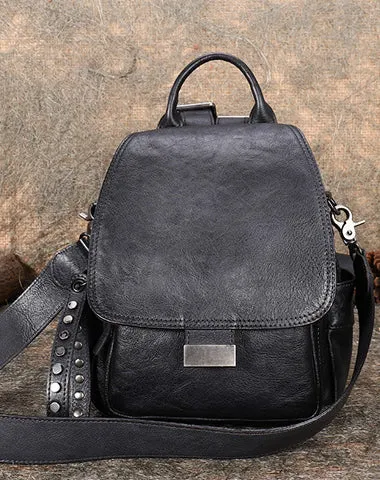 Handmade Convertible Leather Backpacks Womens Best Coffee Leather Shoulder Purse School Rucksack