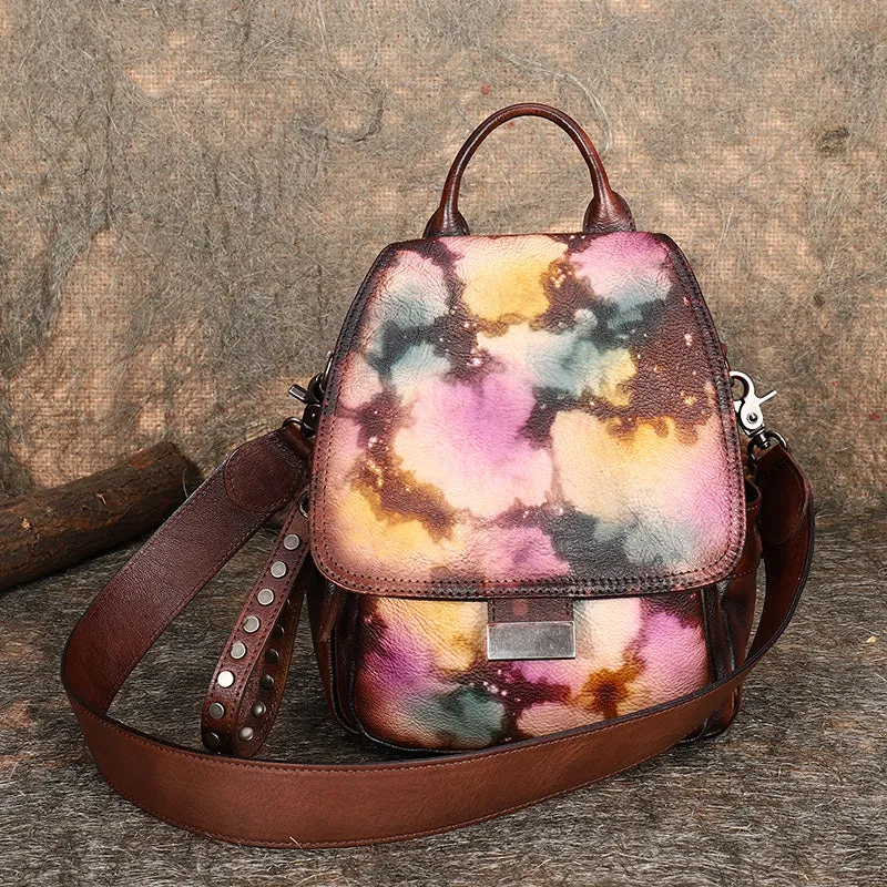 Handmade Convertible Leather Backpacks Womens Best Coffee Leather Shoulder Purse School Rucksack