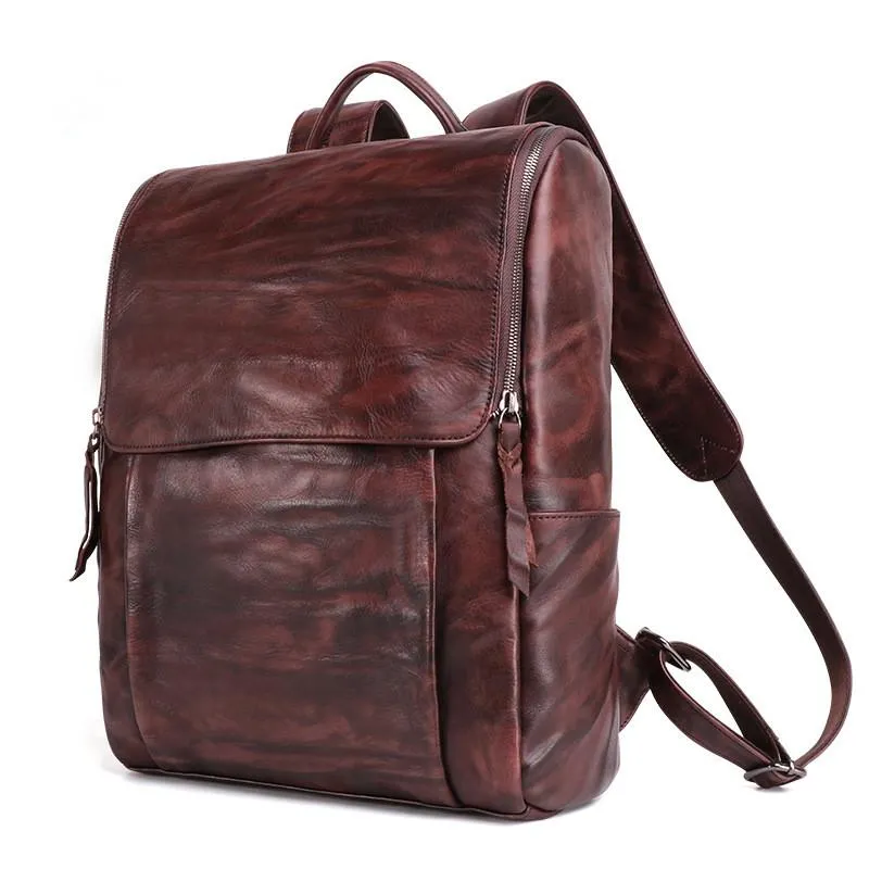 Handmade Cool Leather Men's Backpack Travel Backpack 14inch Computer Backpack For Men