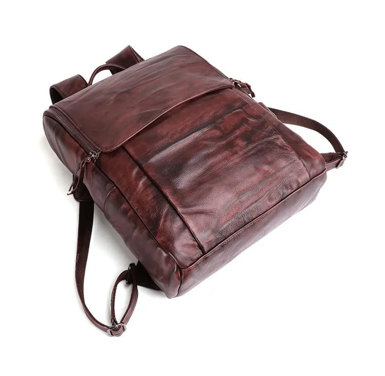 Handmade Cool Leather Men's Backpack Travel Backpack 14inch Computer Backpack For Men