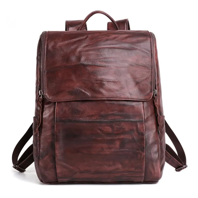 Handmade Cool Leather Men's Backpack Travel Backpack 14inch Computer Backpack For Men