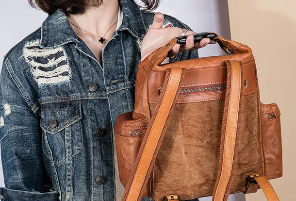 Handmade Genuine Cute Leather Backpack Bag Shoulder Bag Leather Purse For Women