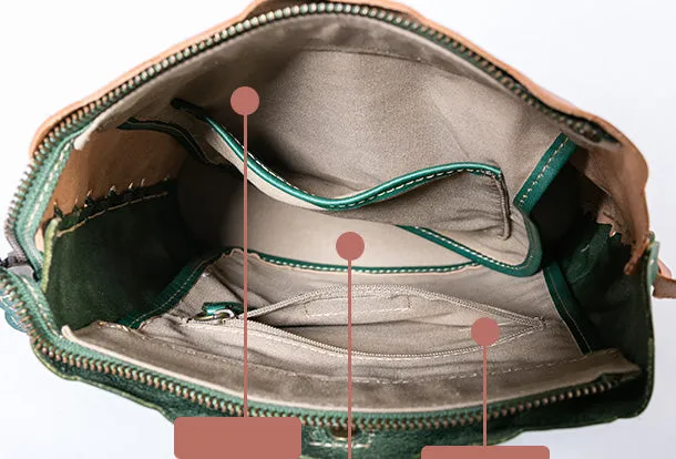 Handmade Genuine Leather Backpack Bag Bucket Bag Handbag Shoulder Bag Leather Purse For Women