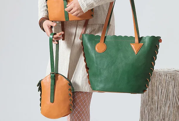 Handmade Genuine Leather Backpack Bag Bucket Bag Handbag Shoulder Bag Leather Purse For Women