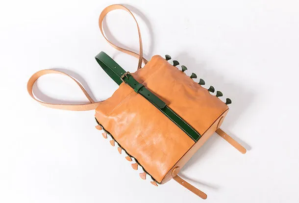 Handmade Genuine Leather Backpack Bag Bucket Bag Handbag Shoulder Bag Leather Purse For Women