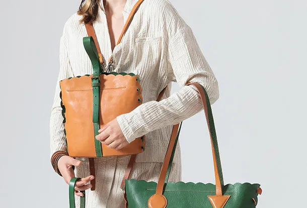 Handmade Genuine Leather Backpack Bag Bucket Bag Handbag Shoulder Bag Leather Purse For Women
