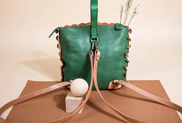 Handmade Genuine Leather Backpack Bag Bucket Bag Handbag Shoulder Bag Leather Purse For Women