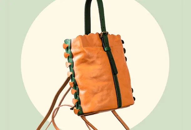 Handmade Genuine Leather Backpack Bag Bucket Bag Handbag Shoulder Bag Leather Purse For Women