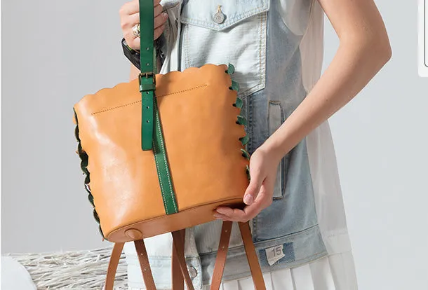 Handmade Genuine Leather Backpack Bag Bucket Bag Handbag Shoulder Bag Leather Purse For Women