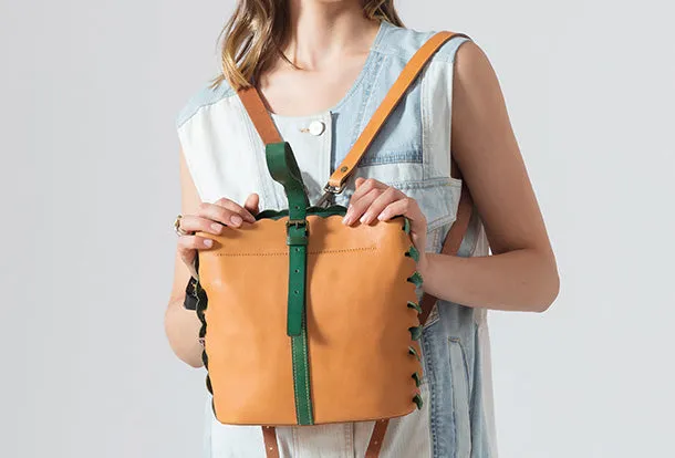 Handmade Genuine Leather Backpack Bag Bucket Bag Handbag Shoulder Bag Leather Purse For Women