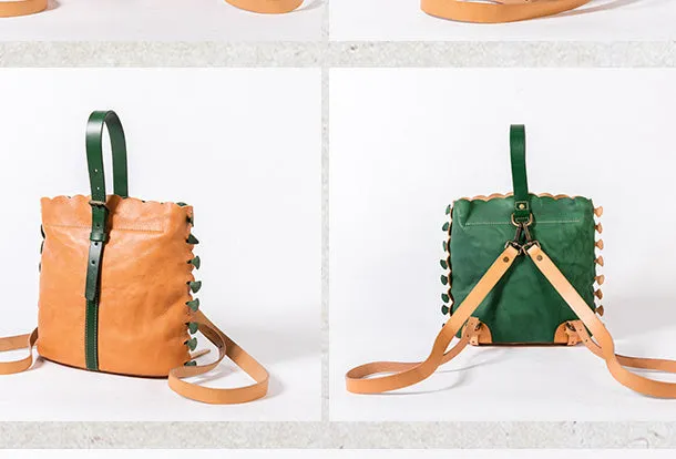 Handmade Genuine Leather Backpack Bag Bucket Bag Handbag Shoulder Bag Leather Purse For Women