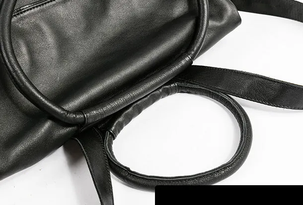 Handmade Genuine Leather Backpack Bag Shoulder Bag Black Women Leather Purse