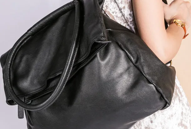 Handmade Genuine Leather Backpack Bag Shoulder Bag Black Women Leather Purse