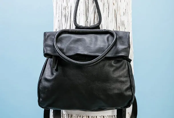Handmade Genuine Leather Backpack Bag Shoulder Bag Black Women Leather Purse