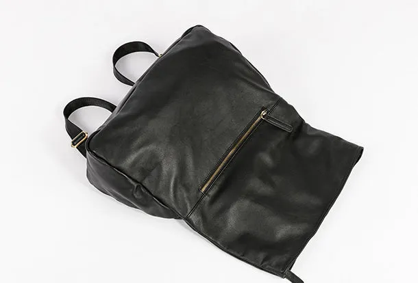 Handmade Genuine Leather Backpack Bag Shoulder Bag Black Women Leather Purse