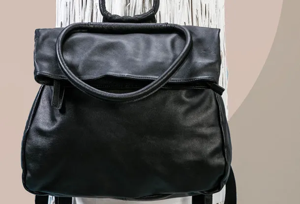 Handmade Genuine Leather Backpack Bag Shoulder Bag Black Women Leather Purse