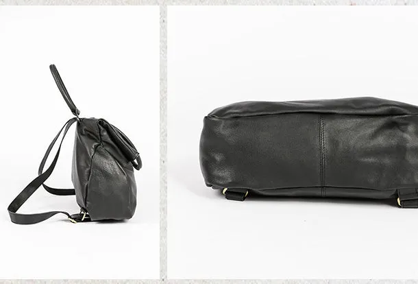 Handmade Genuine Leather Backpack Bag Shoulder Bag Black Women Leather Purse
