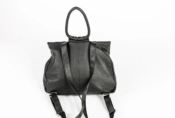 Handmade Genuine Leather Backpack Bag Shoulder Bag Black Women Leather Purse