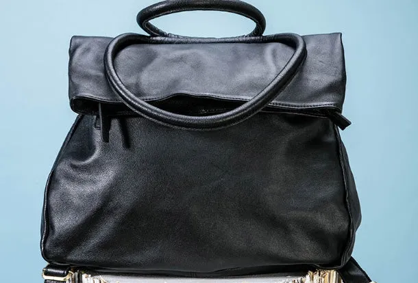 Handmade Genuine Leather Backpack Bag Shoulder Bag Black Women Leather Purse