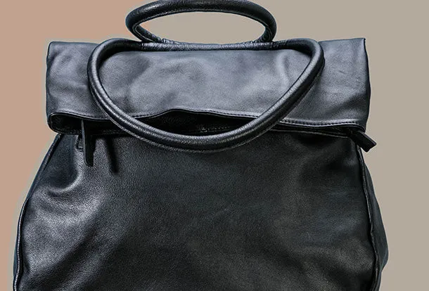 Handmade Genuine Leather Backpack Bag Shoulder Bag Black Women Leather Purse