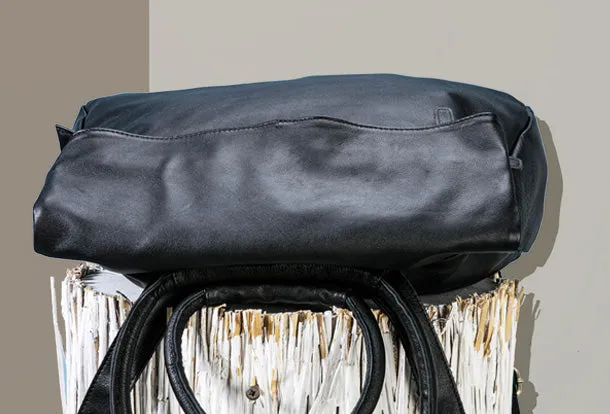 Handmade Genuine Leather Backpack Bag Shoulder Bag Black Women Leather Purse
