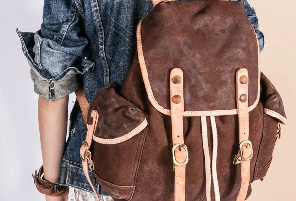 Handmade Genuine Leather Backpack Bag Travel bag Black Women Leather Purse