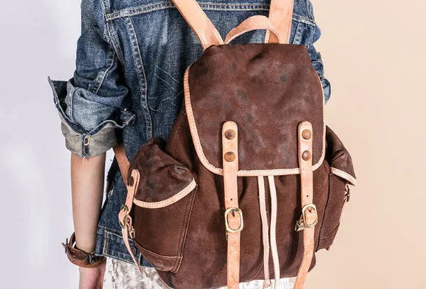 Handmade Genuine Leather Backpack Bag Travel bag Black Women Leather Purse