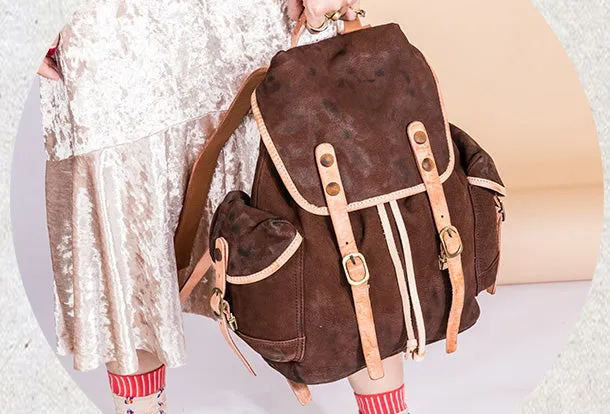 Handmade Genuine Leather Backpack Bag Travel bag Black Women Leather Purse