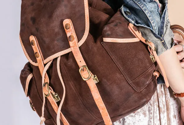 Handmade Genuine Leather Backpack Bag Travel bag Black Women Leather Purse