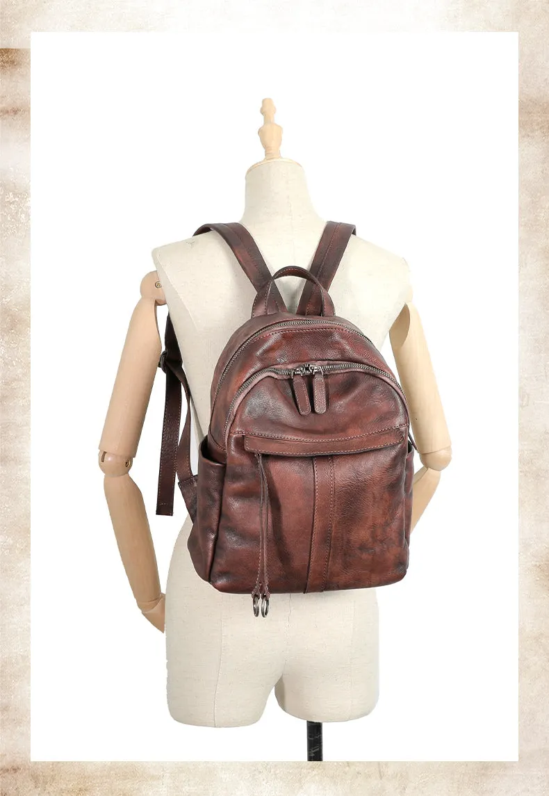 Handmade Green Leather Backpacks Womens Best School Rucksack Ladies Leather Backpack Purses
