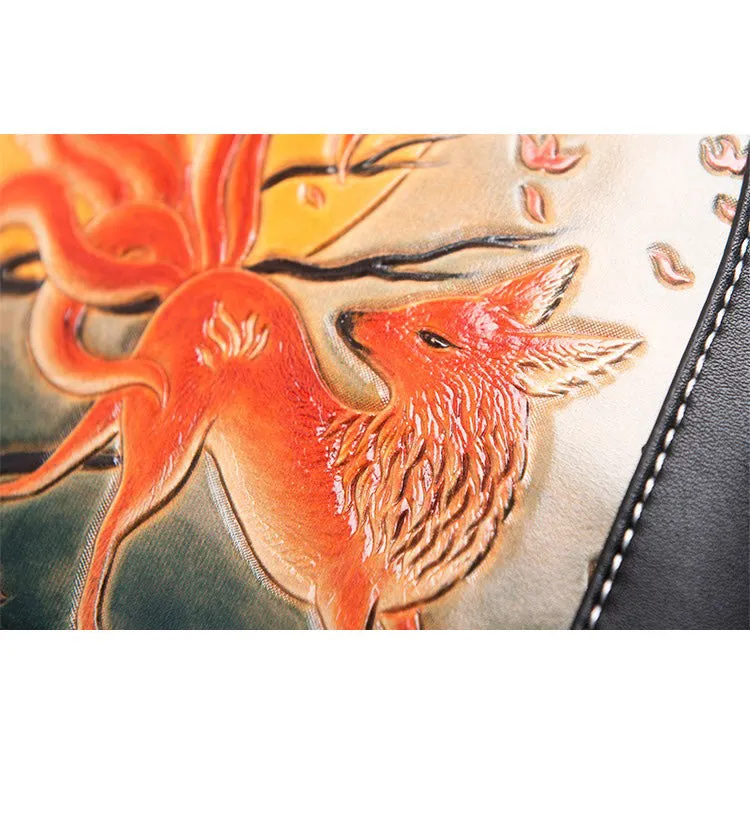 Handmade Ladies Black Leather Small Backpack Deer Tooled Womens Leather Rucksack