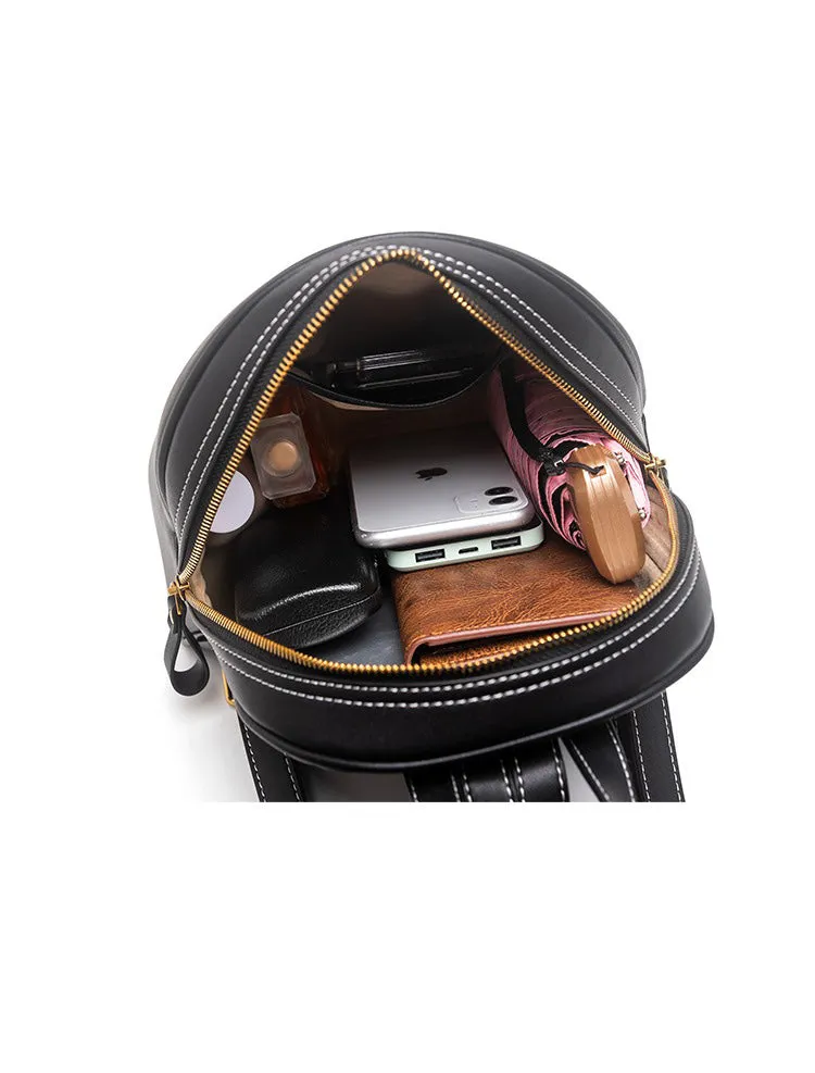Handmade Ladies Black Leather Small Backpack Fox Tooled Womens Leather Rucksack