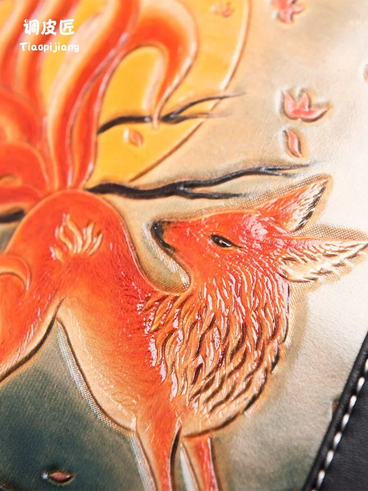 Handmade Ladies Black Leather Small Backpack Sunflower Tooled Womens Leather Rucksack