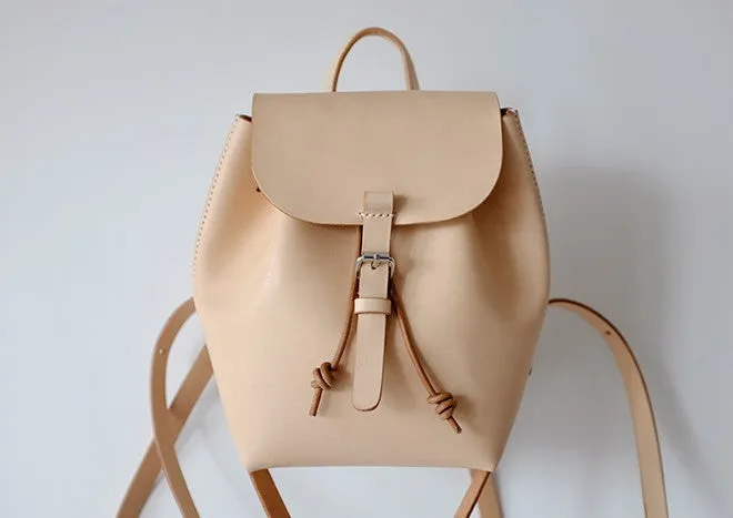 Handmade Leather Beige Womens Backpack Travel Backpack School Backpack for Women