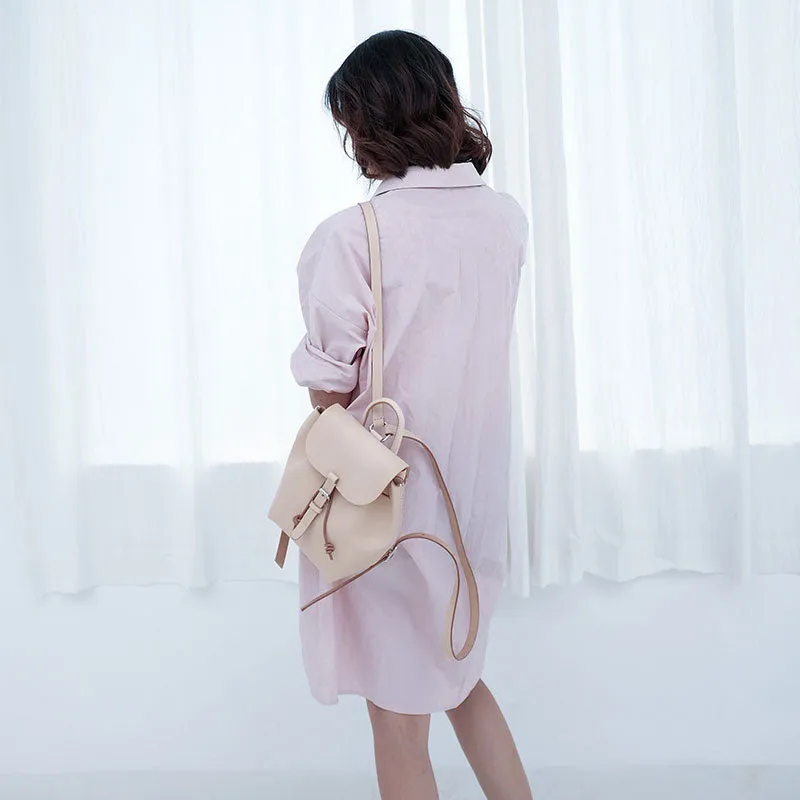 Handmade Leather Beige Womens Backpack Travel Backpack School Backpack for Women
