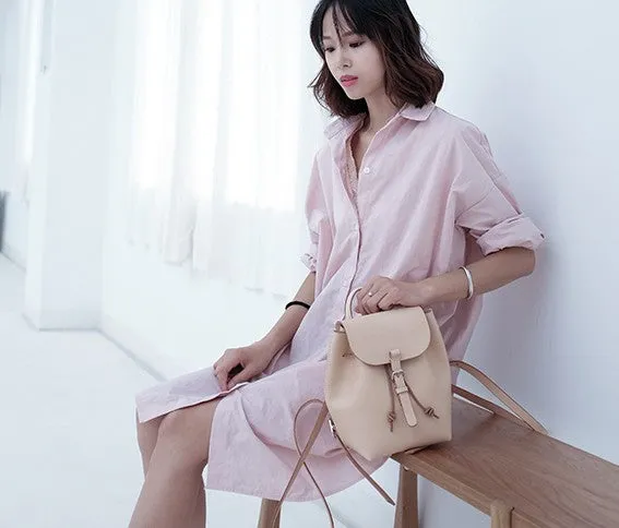 Handmade Leather Beige Womens Backpack Travel Backpack School Backpack for Women