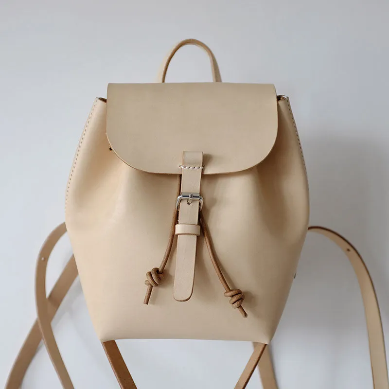 Handmade Leather Beige Womens Backpack Travel Backpack School Backpack for Women