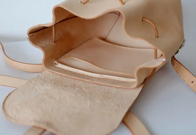 Handmade Leather Beige Womens Backpack Travel Backpack School Backpack for Women
