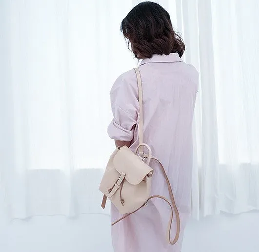 Handmade Leather Beige Womens Backpack Travel Backpack School Backpack for Women